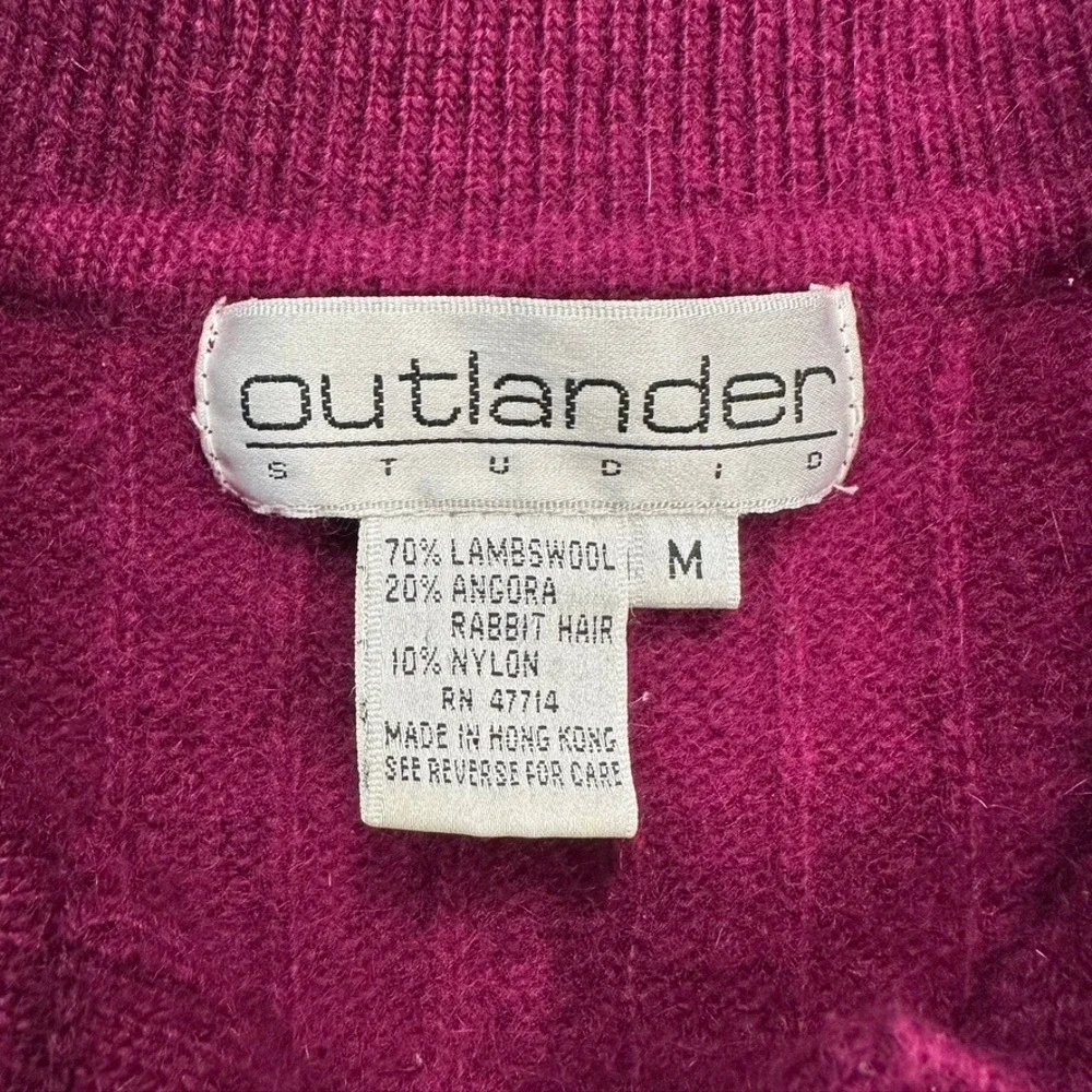 Vintage Outlander Studio Lambswool Angora Cable Knit Polo‎ Sweater Dress Pink M